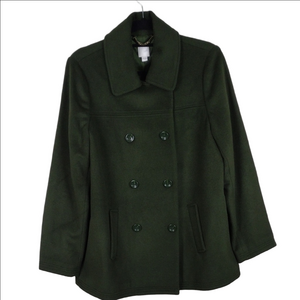 J. Jill Olive Wool Blend Pointed Collar Long Sleeve Double-Breasted Peacoat